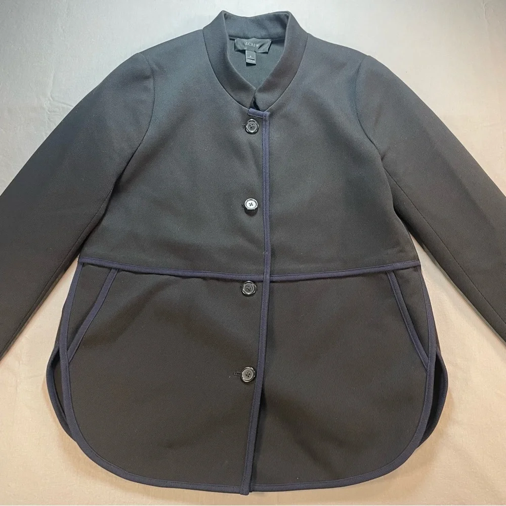 J Crew Tipped Twill Blazer Jacket w/ Mandarin Collar; Black/Navy - Womens Size 4